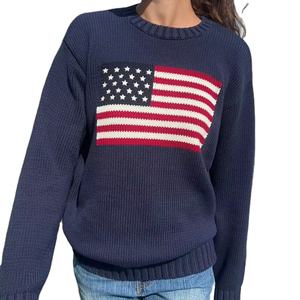 100% Cotton American Flag Pullover Knitted Weaving <strong>Method</strong> Printed Pattern - Product Image 1