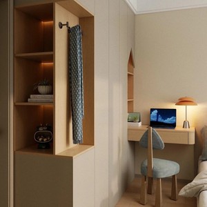 Set <span class=keywords><strong>Armadio</strong></span> e Comodino <span class=keywords><strong>per</strong></span> Bambini in Stile Crema Francese, in Truciolato Resistente, Autoportante, Salvaspazio, Grande Capacità - Product Image 1