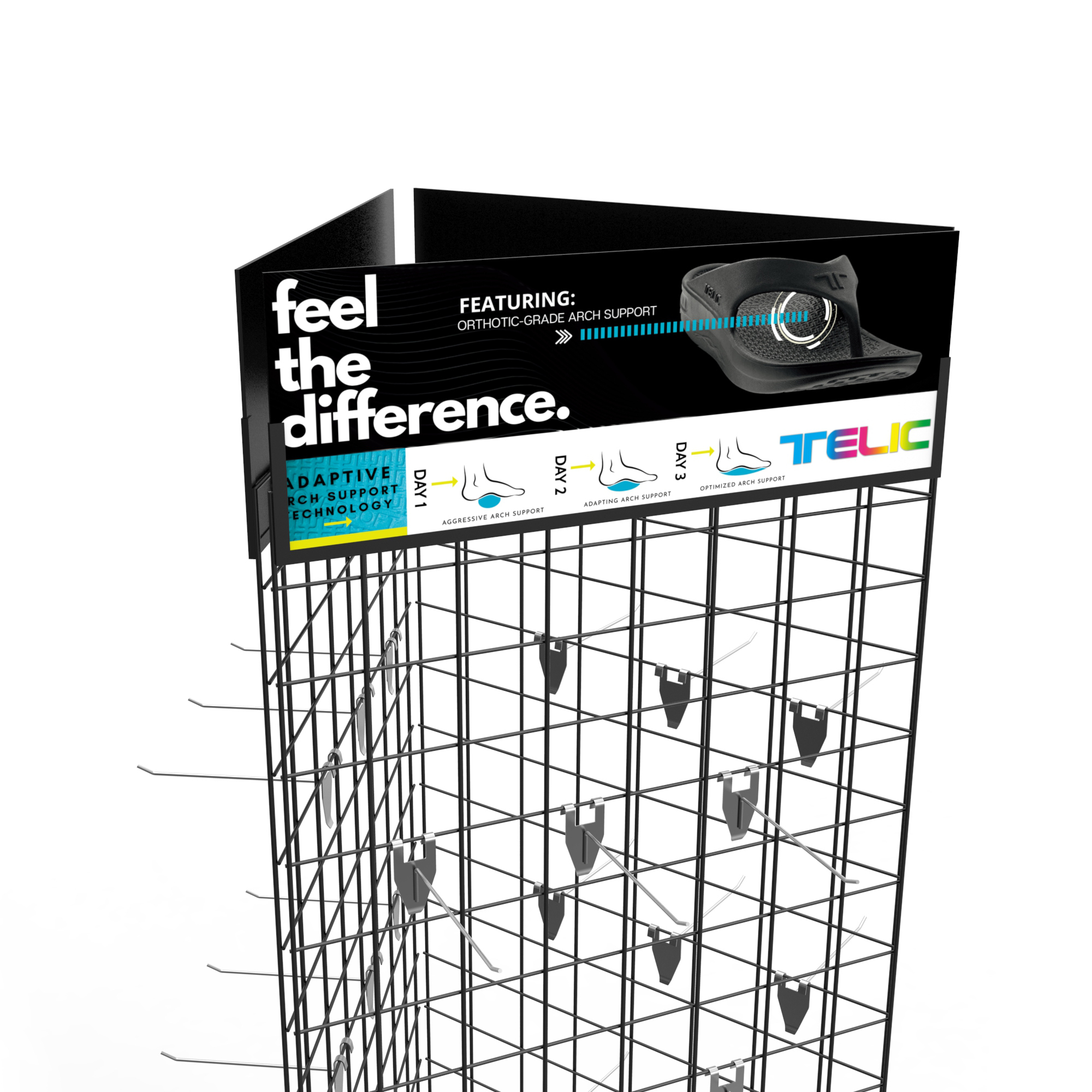 Custom Sign Triangle Grid Tower Mobile Display Stand Gridwall Display Rack with Wheels — view 4
