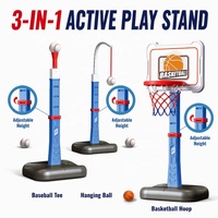 Tiang Basket Plastik 3-in-1 yang Dapat Disesuaikan dengan Bola untuk Anak-anak, Mainan Olahraga Luar Ruangan Interaktif Multifungsi Usia 2-13