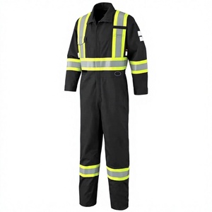 Unisex <b>Men</b> Black Reflective Work Coverall Hi Visibility Safety Uniform Polyester Material - Product Image 1