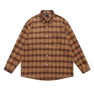 Chemise décontractée unisexe à carreaux couleur vintage, d'été, respirante, en fibre de vinaigre de polyester, à manches longues, durable, coupe ample, tendance, petite taille - Product Image 1