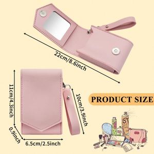 Mini Bag Travel Cosmetic Pouch Pu Leather Lipstick Pouch With Mirror <b>Makeup</b> Lipstick <b>Case</b> for Outside - Product Image 3