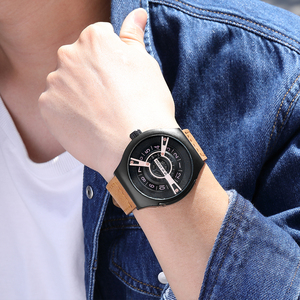 Futuristic Mens Unique Turbine Dial <b>Watch</b> Black <b>Case</b> Black Leather Strap Quartz Wristwatch - Product Image 6