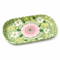 Plateau ovale en mélamine avec impression de motifs floraux, base verte, plateau de service décoratif en mélamine