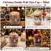 Mug en verre à double paroi Kingze pour Noël, 300 ml, en borosilicate soufflé à la main, pour la maison, le bureau et les fêtes