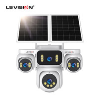 Caméra de sécurité IP 4G LS VISION HD 4K avec zoom 16x, quatre objectifs, quatre écrans, AOV, panneau solaire, CCTV, AI, PTZ