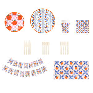 DAMAI <b>Orange</b> Fruit Themed Party Tableware Set Disposable <b>Paper</b> Plates Cups Napkins for Birthday Event Party Decorations - Product Image 4