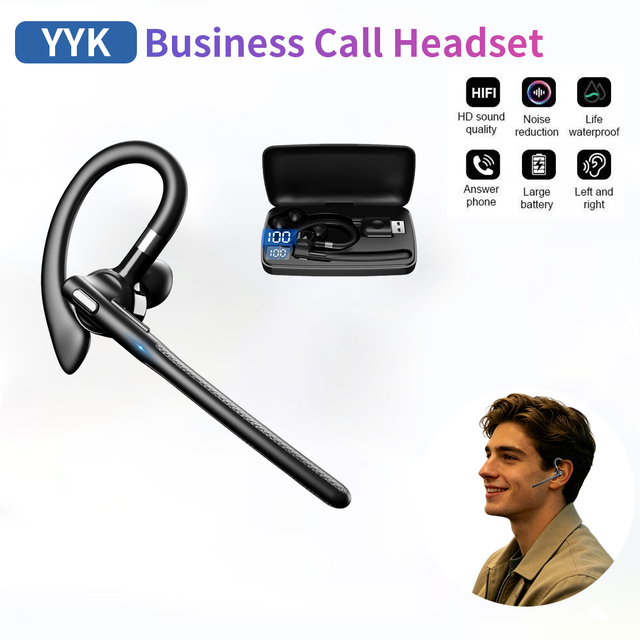 YYK-526 For Headset Single Ear Business Earbuds V6.1 Silicone Hands-Free Earphones Hook 16 Hrs Talk Time Built-in Mic Clear Call