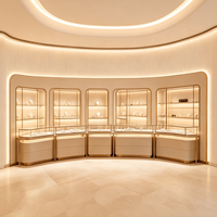 Vitrine de présentation de bijoux en verre incurvé sur mesure, cadre doré champagne, comptoir à bijoux en arc avec éclairage LED