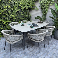 Ensemble de salle à manger en métal de style européen pour l'extérieur, pour patio, balcon, jardin, hôtel, villa, B&B, terrasse - Ensemble trois pièces, modèle LMS-754