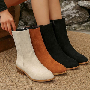 Botas de Moda Europeas y Americanas 2025, Botas de Tacón Grueso con Cremallera Lateral de <span class=keywords><strong>Ante</strong></span>, Talla Grande para <span class=keywords><strong>Mujer</strong></span> - Product Image 2