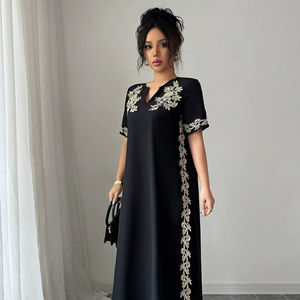 Nouveau kimono bohème décontracté à manches courtes en coton 100% tissé, fait à la main pour femmes, avec broderie noire, taille naturelle, pour festival, robe de chambre, cardigan - Product Image 1