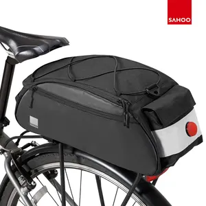 Sahoo 142093 Bicycle 10L Trunk Bag Rear Luggage Carrier Pannier Seat Rack Pouch LED Lamp Light Reflective W/ Shoulder Strap