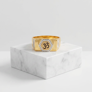 Stylish gold <b>ring</b> with Om design and sparkling stones <b>crafted</b> for men modern spiritual jewelry perfect for wear and gifting - Product Image 2