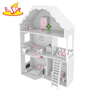 Miniatur Rumah Boneka Kayu Anak Perempuan, dengan Furnitur dan Aksesori, Set Permainan Rumah Boneka Mainan untuk Anak-anak W06A460