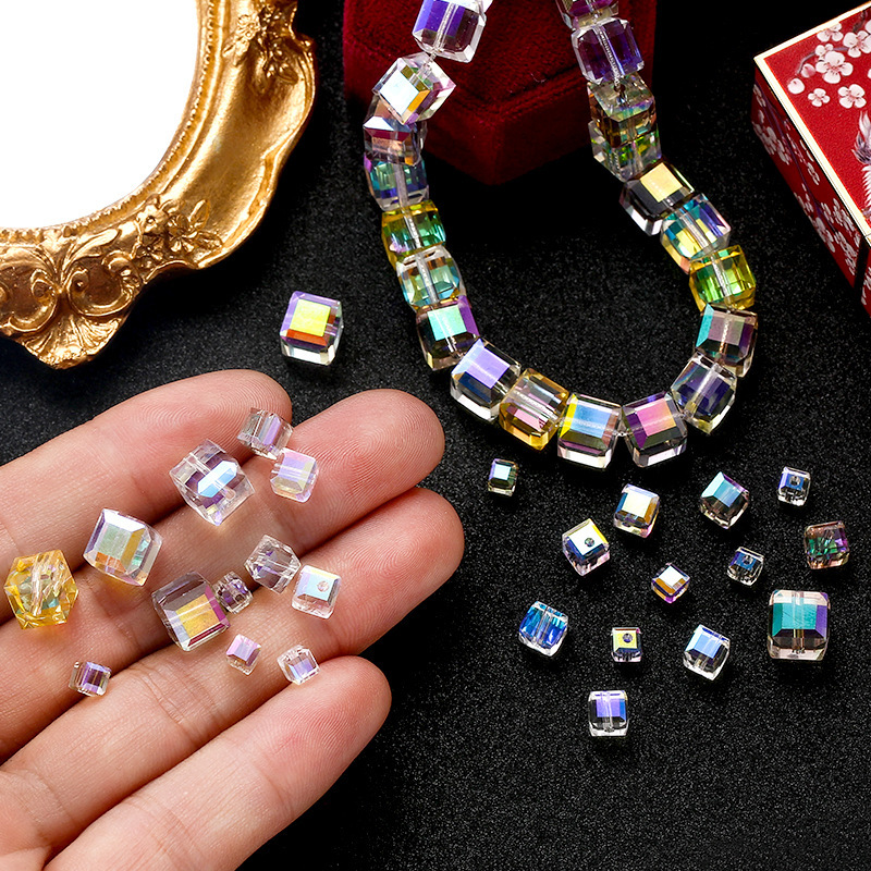 4-8mmキューブクリスタルガラスビーズDIYアクセサリーネックレス
