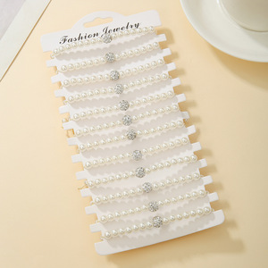 Imitation Pearl Rhinestone Ball Bracelet <b>Set</b> Adjustable Stackable Jewelry For <b>Women</b> <b>Gift</b> Fashion Jewelry - Product Image 1