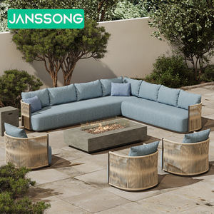 Sofá de exterior de aluminio moderno con mesa de fogata, juego de sofás de ratán en forma de L, para Hotel, Patio, jardín, Villa, Resort, fogata de gas - Product Image 2