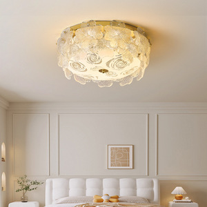 French Romantic Cream Petal <b>Ceiling</b> <b>Light</b> Led Round Floral Design For Bedroom Living Room - Product Image 1