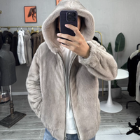 2024 nouveaux hommes vison fourrure veste à manches longues hommes vison fourrure à capuche manteau avec fermeture éclair