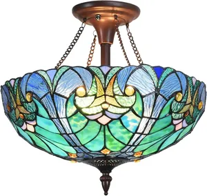 Durlite Classical Victorian Style Flush Mount For Living Room Bedroom Tiffany Chandelier Lamp Fixtures Stained Glass Light