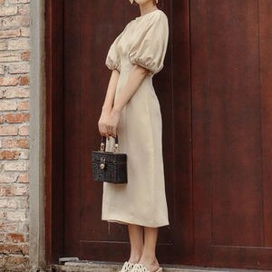 Di alta qualità della fabbrica di abbigliamento personalizzato da donna o-collo maniche corte elegante vintage 100% <span class=keywords><strong>lino</strong></span> <span class=keywords><strong>abito</strong></span> <span class=keywords><strong>midi</strong></span> per le donne - Product Image 3