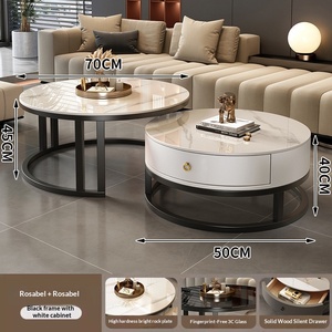 Set Meja Kopi Kombinasi Batu Alam Sederhana yang Dapat Disesuaikan, Meja Kopi Rumah untuk Apartemen Kecil, Gaya Wabi-Sabi Kreatif, Mewah Ringan - Product Image 6