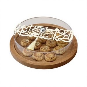 Plato Redondo de Madera para Servir con Tapa Transparente, Caligrafía Árabe Decorativa, Plato para Comida, Accesorio Decorativo para el Hogar - Product Image 1