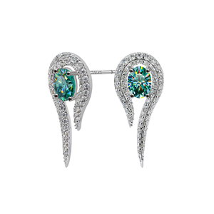 925 Sterling Silver <b>Blue</b> Green Moissanite <b>Stud</b> <b>Earrings</b> Halo Dangle <b>Earrings</b> Fine Jewelry for Women Wedding Gift - Product Image 1