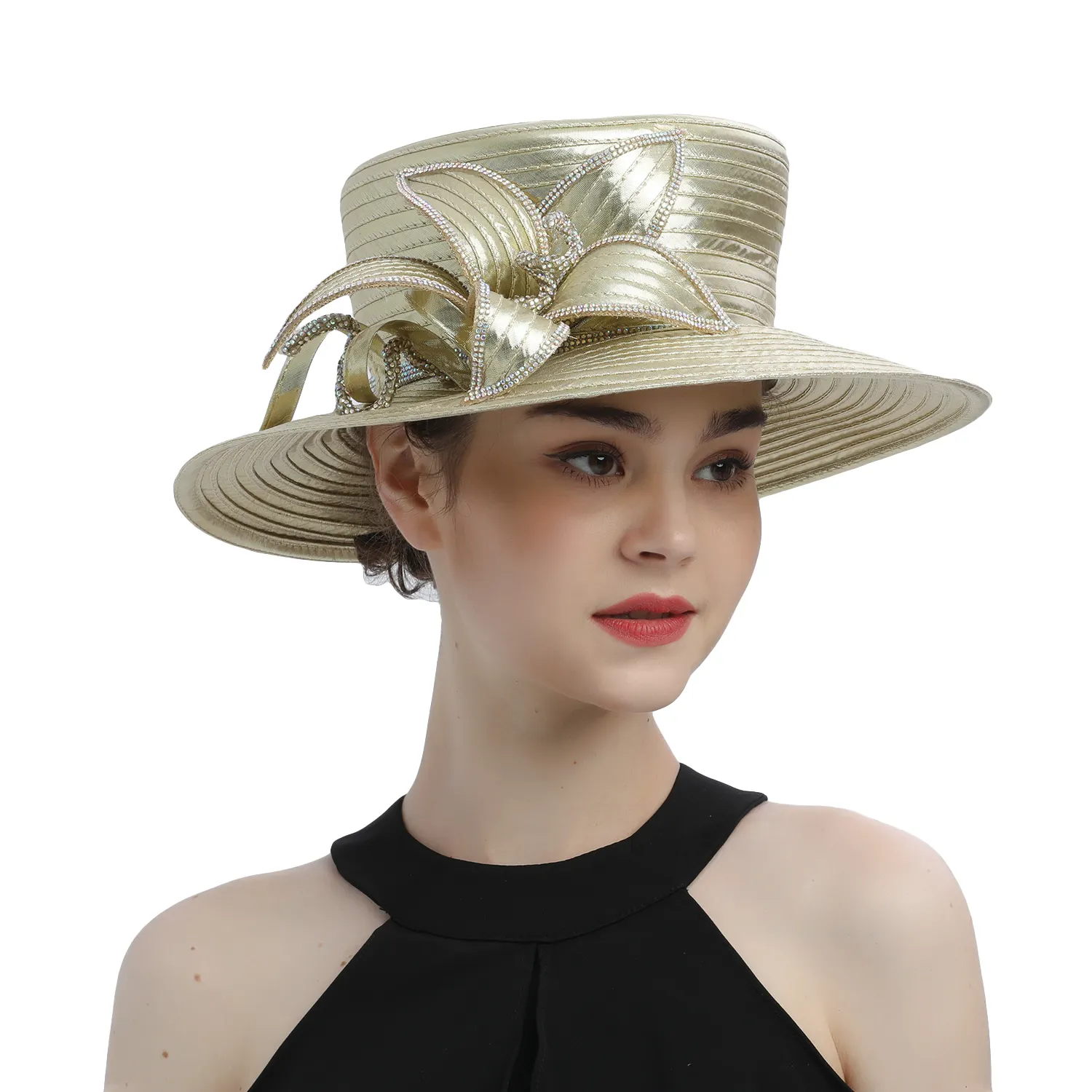 Hot Bán Nhà Thờ Mũ Đảng Fascinator Kentucky Derby Mũ Tiệc Satin Vải Hoa Mặt Trời Mũ Cho Phụ Nữ Đám Cưới