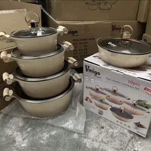 Wholesale 10pcs Aluminum Cookware Set 20/24/28/32cm Casserole 28cm Shallow Pot <strong>Gold</strong> Plated Handle Non Stick Pot Set - Product Image 1