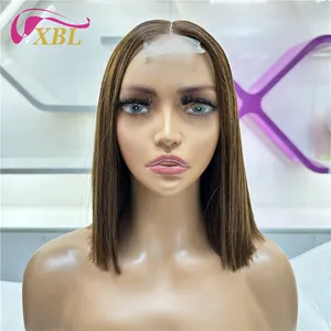 XBL Bob Wigs Human Hair Lace Front Brown #4 Short Bob Wig Natural Preplucked Hair Line Wholesale Transparent Lace Closure Wig