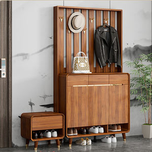 <span class=keywords><strong>Meuble</strong></span> à chaussures en bois massif OEM avec porte-vêtements intégré et penderie, armoire de rangement pour entrée intérieure - Product Image 1