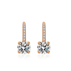 Moissanite Hook 925 Sterling Silver Classes Solitaire Round Cut Studs Earrings Rose Gold Plated Jewelry For Women