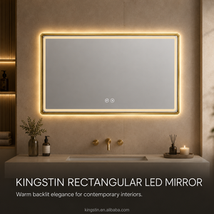 Kingstin <span class=keywords><strong>Espejo</strong></span> Baño LED Inteligente Marco Aluminio Oro Regulable 3 Colores Antivaho <span class=keywords><strong>De</strong></span> Pared <span class=keywords><strong>Espejo</strong></span> Tocador Personalizado - Product Image 2