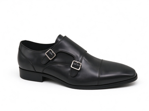 Zapatos de Vestir Formales de Piel Genuina Negra con Doble Hebilla y Punta Redonda para Hombre, Ideales para Negocios, Oficina, Bodas y Eventos Formales - Product Image 3