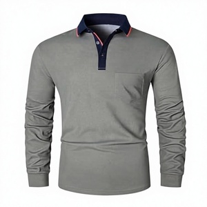 Spring and Autumn Breathable Casual Long-Sleeved Men's for <b>Shirt</b> Simple Style Lapel Collar <b>Patchwork</b> Top with Pocket - Product Image 3