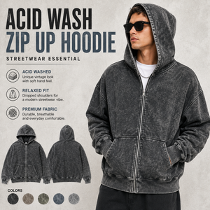 Fabricantes de Ropa Urbana, Sudadera con Capucha y Cierre Completo de Felpa Francesa 100% Algodón, Diseño de Alta Calidad con Lavado Ácido - Product Image 1