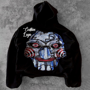 Dark <strong>Grunge</strong> Aesthetic Custom Graphic Black Oversized Sweatshirt Distressed Horror Print Streetwear <strong>Hoodie</strong> for Men - Product Image 1