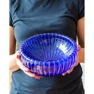 Bennyudine Gabbiani Classic Blue Striped <b>Blown</b> <b>Glass</b> Cup Vase Luxury Small Tall Cylinder Flower Dining Living Partys Desktop - Product Image 3