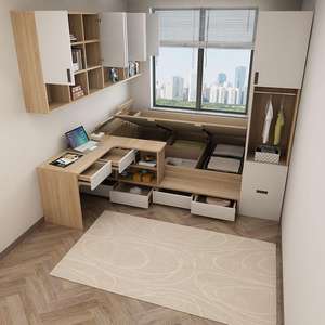 Ensemble de chambre à coucher modulaire commercial peu encombrant avec lit en bois et armoire pour petit appartement de location Airbnb - Product Image 5