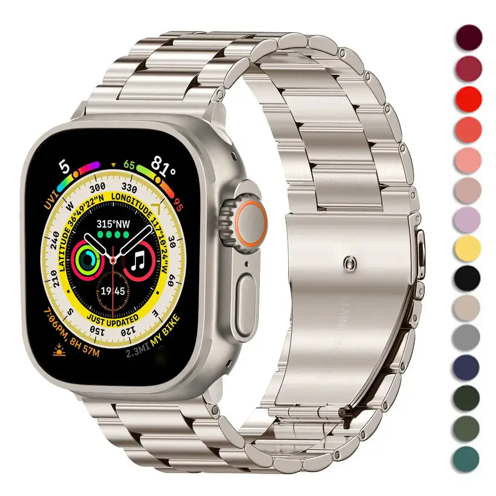 Limensmart jam tangan Titanium tali logam gesper kupu-kupu untuk Apple Ultra 8 7 i jam tangan gelang jaring pengganti jam tangan logam