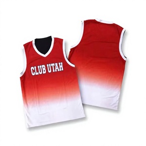 Camiseta de Baloncesto Sublimada al por Mayor, Cuello en V, Sin Mangas, Degradado Rojo y Blanco, Unisex, Adulto, Secado Rápido, Antibacteriana - Product Image 1