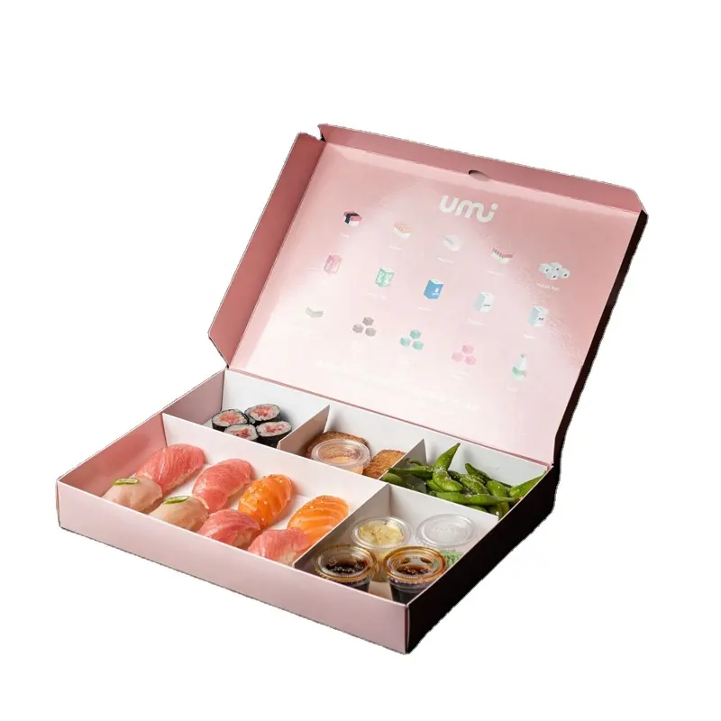 Holesale-fiambrera de papel desechable biodegradable, caja de almuerzo con divisor para sushi apanese