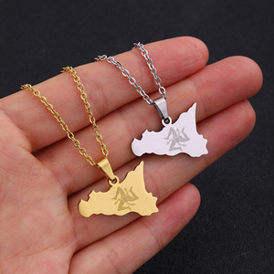 Nouveau collier pendentif Sicile Italie, géométrique, étanche, en acier inoxydable plaqué platine, bijoux tendance pour femmes et hommes - Product Image 1