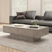 Table basse rectangulaire gris béton avec 2 tiroirs et rangement ouvert pour la décoration intérieure Meubles de salon en bois MDF