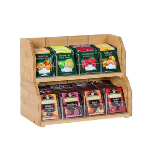 Caja de almacenamiento de bolsitas de té de bambú y madera, estante apilable de 2 niveles, caja de almacenamiento de bolsitas de té/café para encimera/gabinete de oficina - Product Image 5