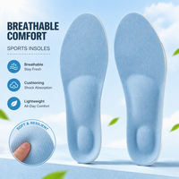 Semelles intérieures de chaussures en maille tricotée respirante bleu clair, semelles de sport amortissantes avec soutien de la voûte plantaire en PU et coque de talon pour l'entraînement, la marche et le travail