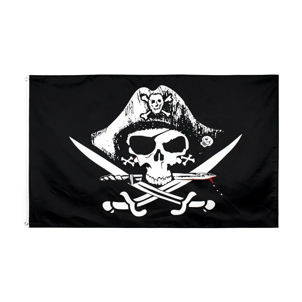 Bandeira barata de 3x5 pés de poliéster, bandeiras de pirata personalizadas, bandeiras impressas de cor completa, 150d